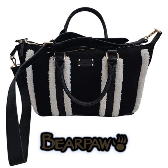 Bearpaw Faux Black Suede Top Handle Shoulder Crossbody Bag Sherling EUC - Picture 7 of 7